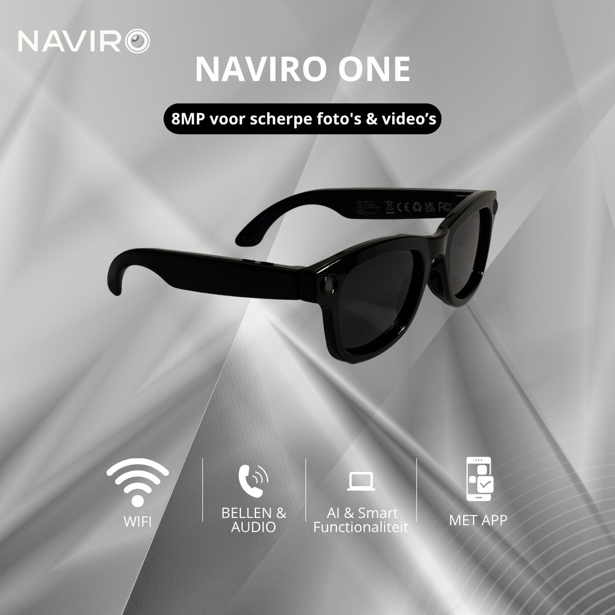 Naviro ONE – Camera Bril met 8MP Camera, AI, Bluetooth Audio