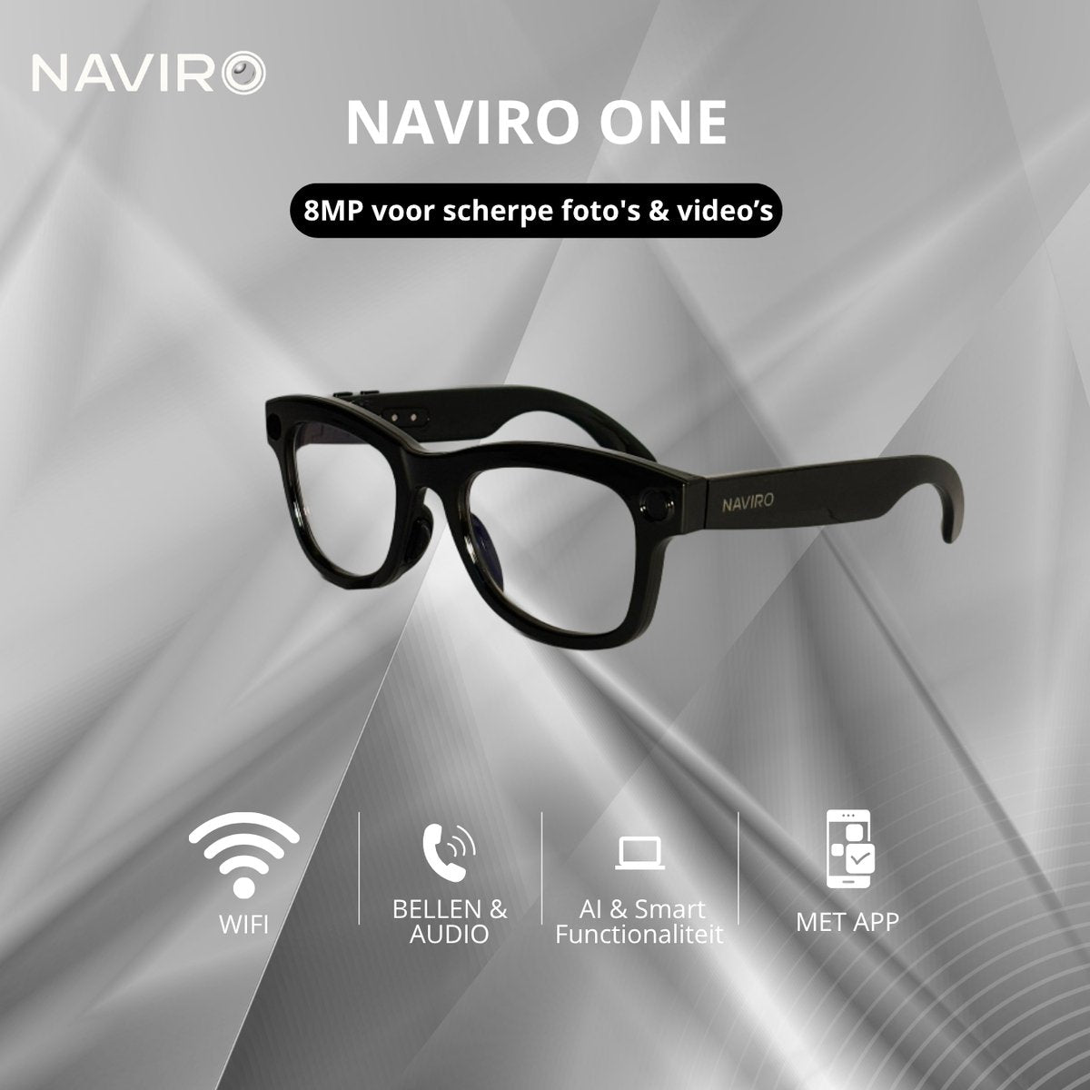 Naviro ONE – Camera Bril met 8MP Camera, AI, Bluetooth Audio
