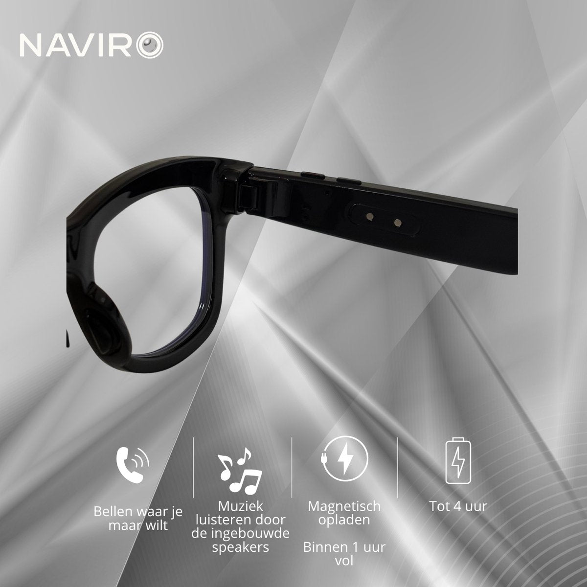 Naviro ONE – Camera Bril met 8MP Camera, AI, Bluetooth Audio